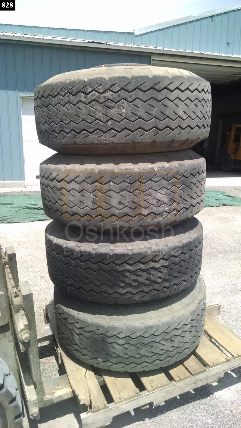 15-19.5 Firestone Transport Duplex Tire on M747 Trailer Wheel - Used Serviceable