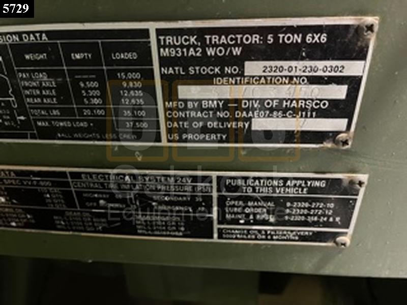 M931A2 6x6 5 Ton Military Tractor Truck (TR-500-79) - Rebuilt/Reconditioned